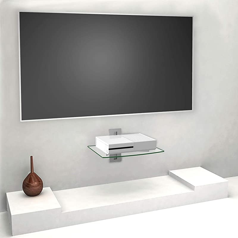 CS201S Floating Wall Mounted Shelf with Transparent Strengthened Tempered Glass for DVD Players, Cable Boxes, Games Consoles, TV Accessories, 1 Shelf, Silver