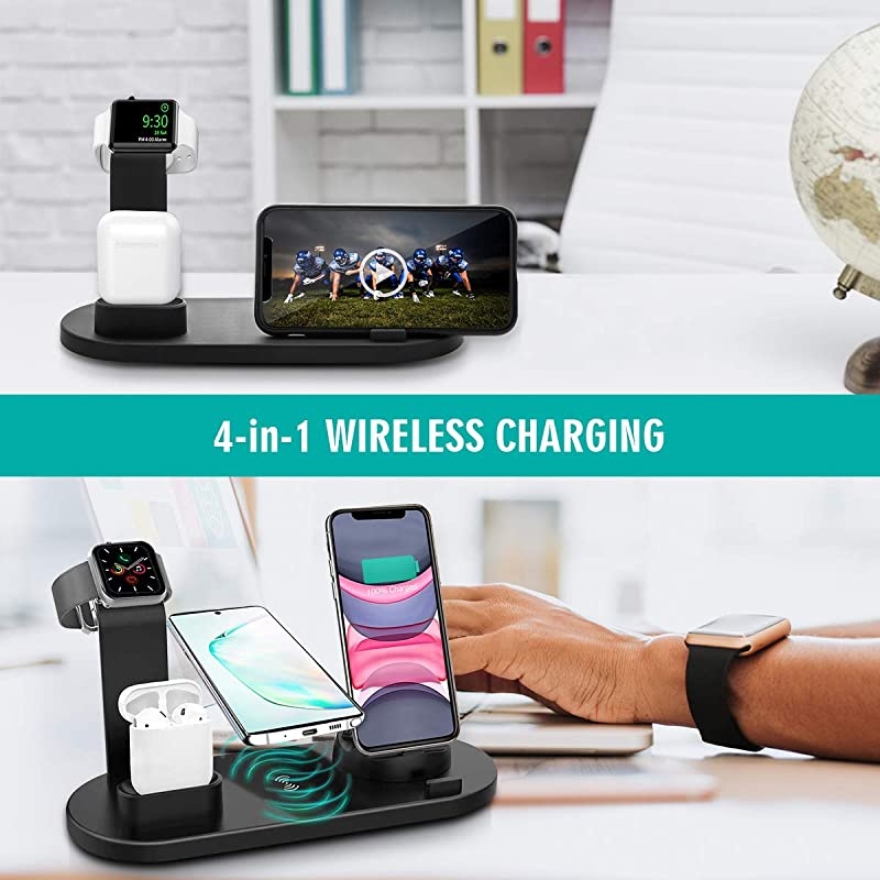 Charger 3 in 1 Charging Station Power Dock for iPhone/AirPods Qi-Certified Fast Charging Stand iPhone 12/11/11Pro/11Pro Max/X/XS/XR/Max / 8/8 Plus Samsung (Black)