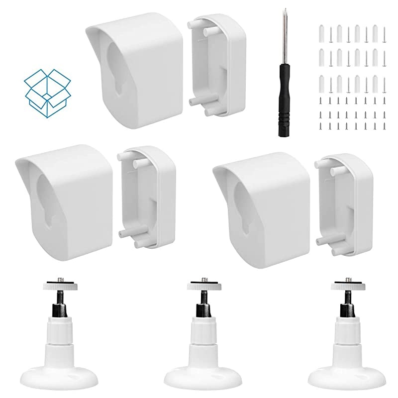 Cam Wall Mount Bracket,Full Protective Weather Proof 360 Degree Adjustable Outdoor Indoor Mount and Cover Case for Cam 1080p HD Camera (White 3 Pack)