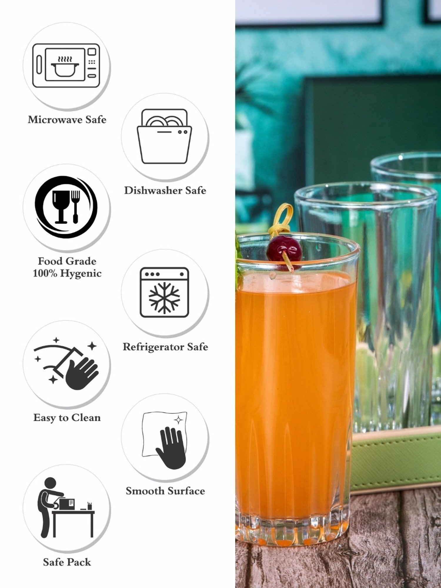 ROXX Transparent Glass Tumbler - Set of 6 (340ml)