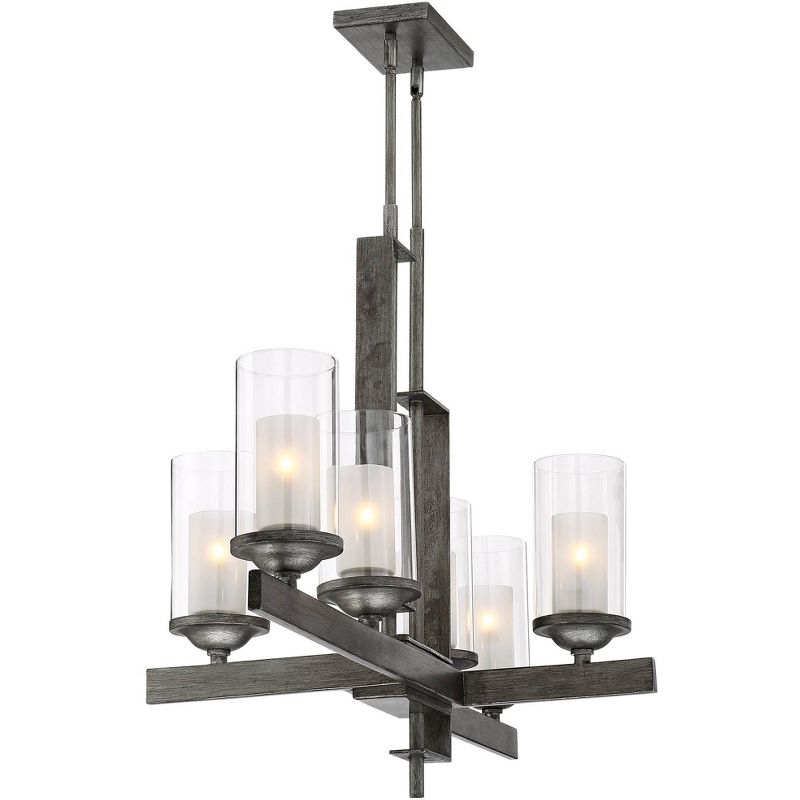 Possini Euro Design Silver Gray Linear Pendant Chandelier 40" Wide Industrial Clear Glass Halogen 6-Light Fixture Kitchen Island