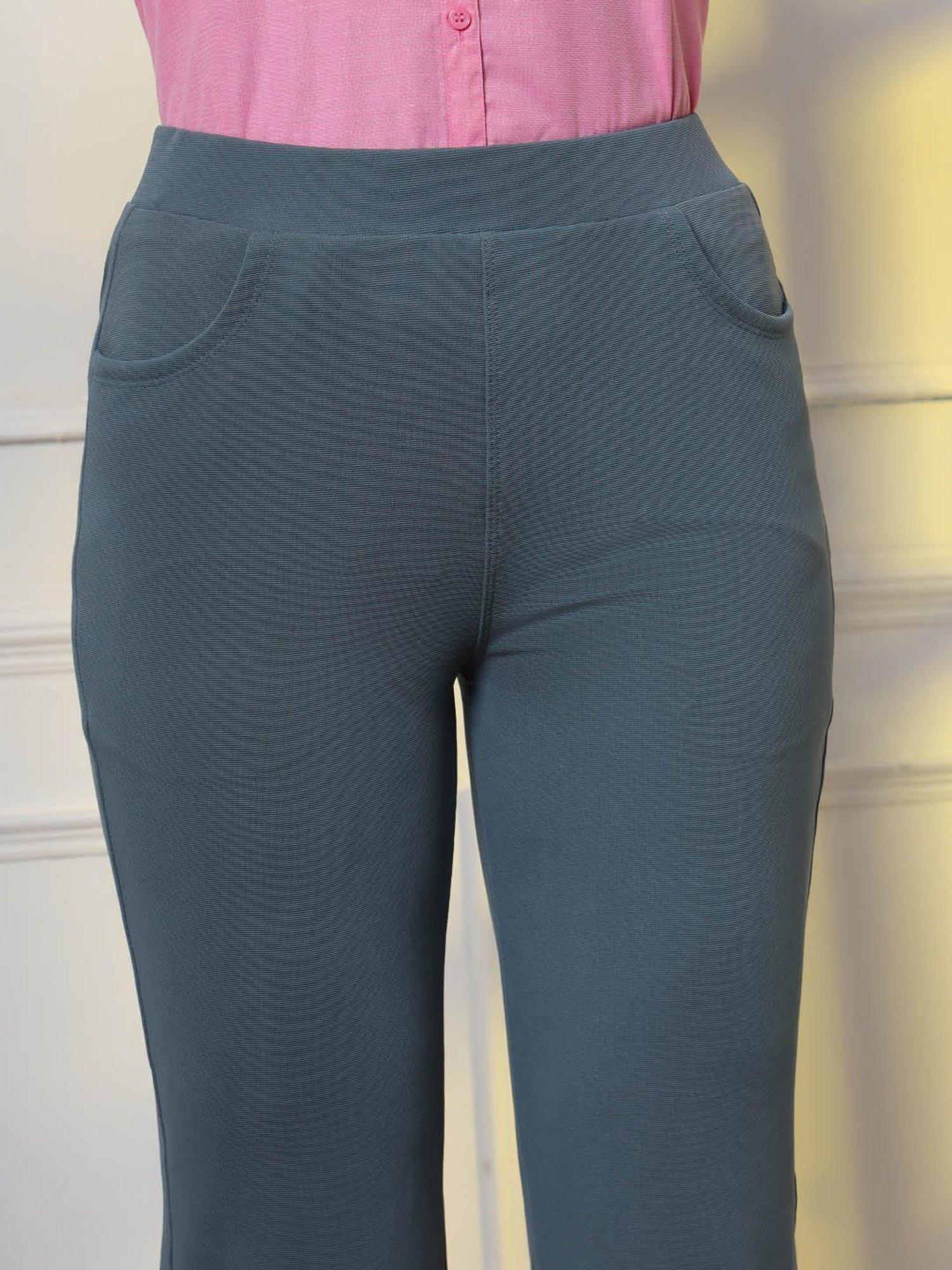 FITHUB Grey Regular Fit High Rise Trousers