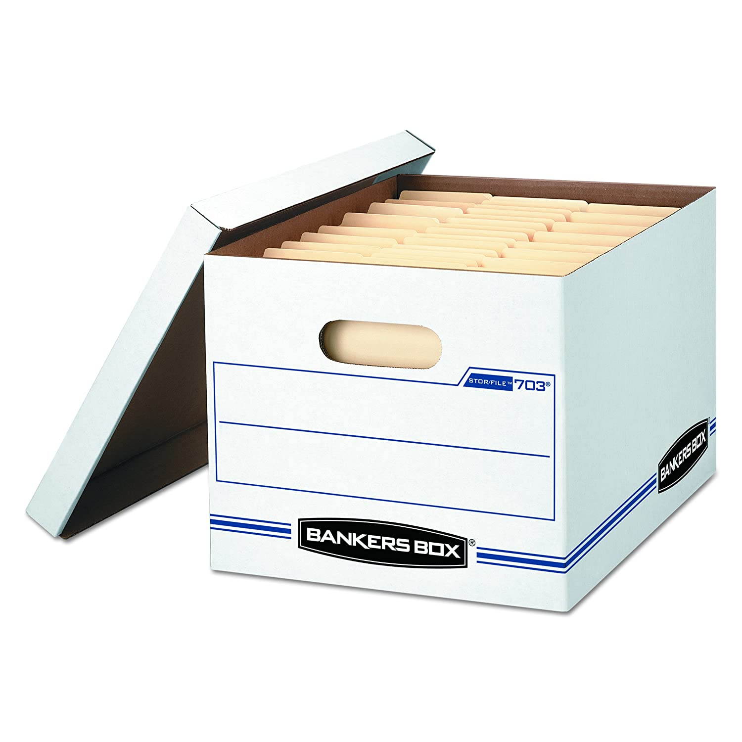 Bankers Box Stor/File Storage Box, Letter/Legal, Lift-Off Lid, White/Blue, Case of 4 (0070308)