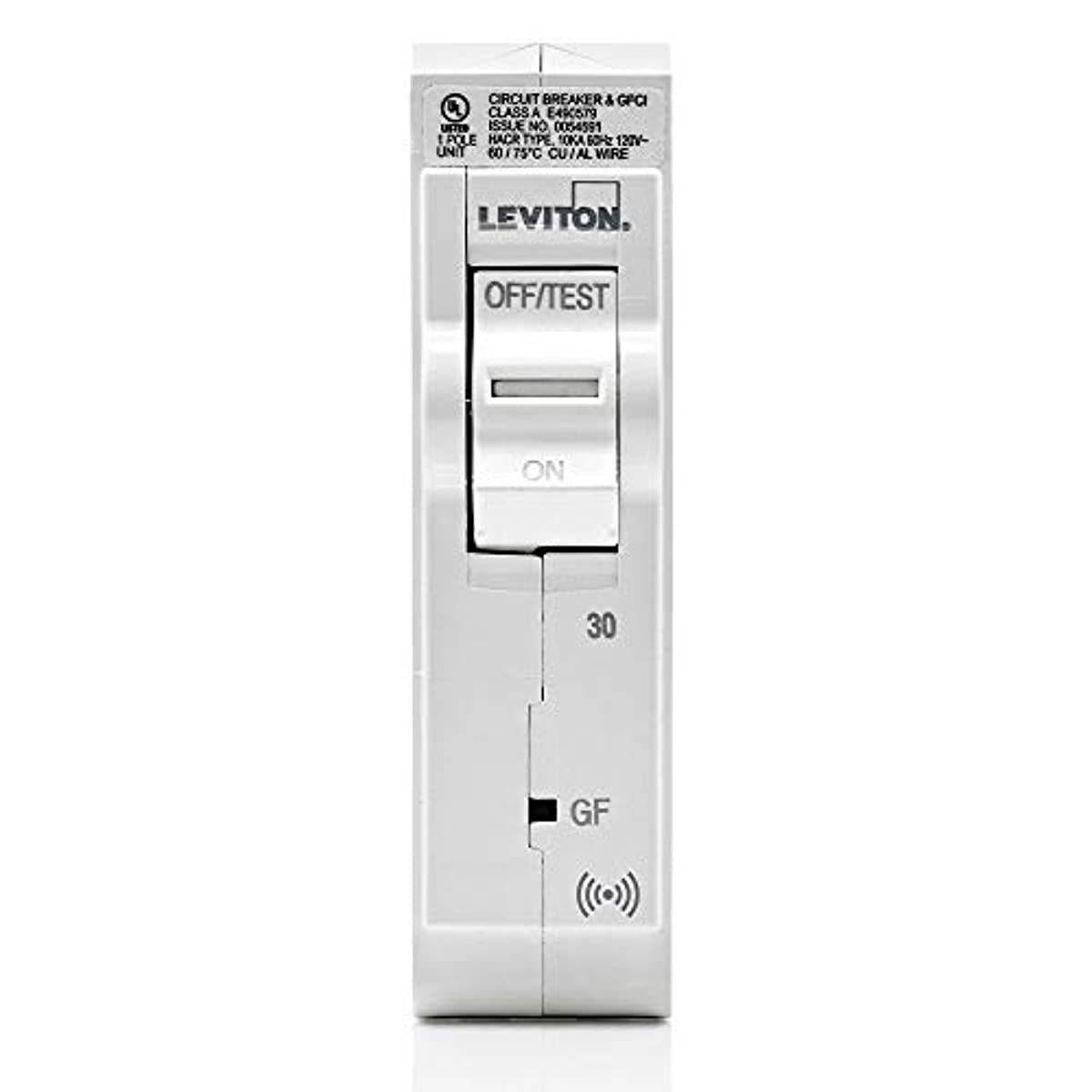 Leviton LB130-GS 30 Amp, 1-Pole Plug-on Smart GFCI Branch Circuit Breaker, 120 VAC, White
