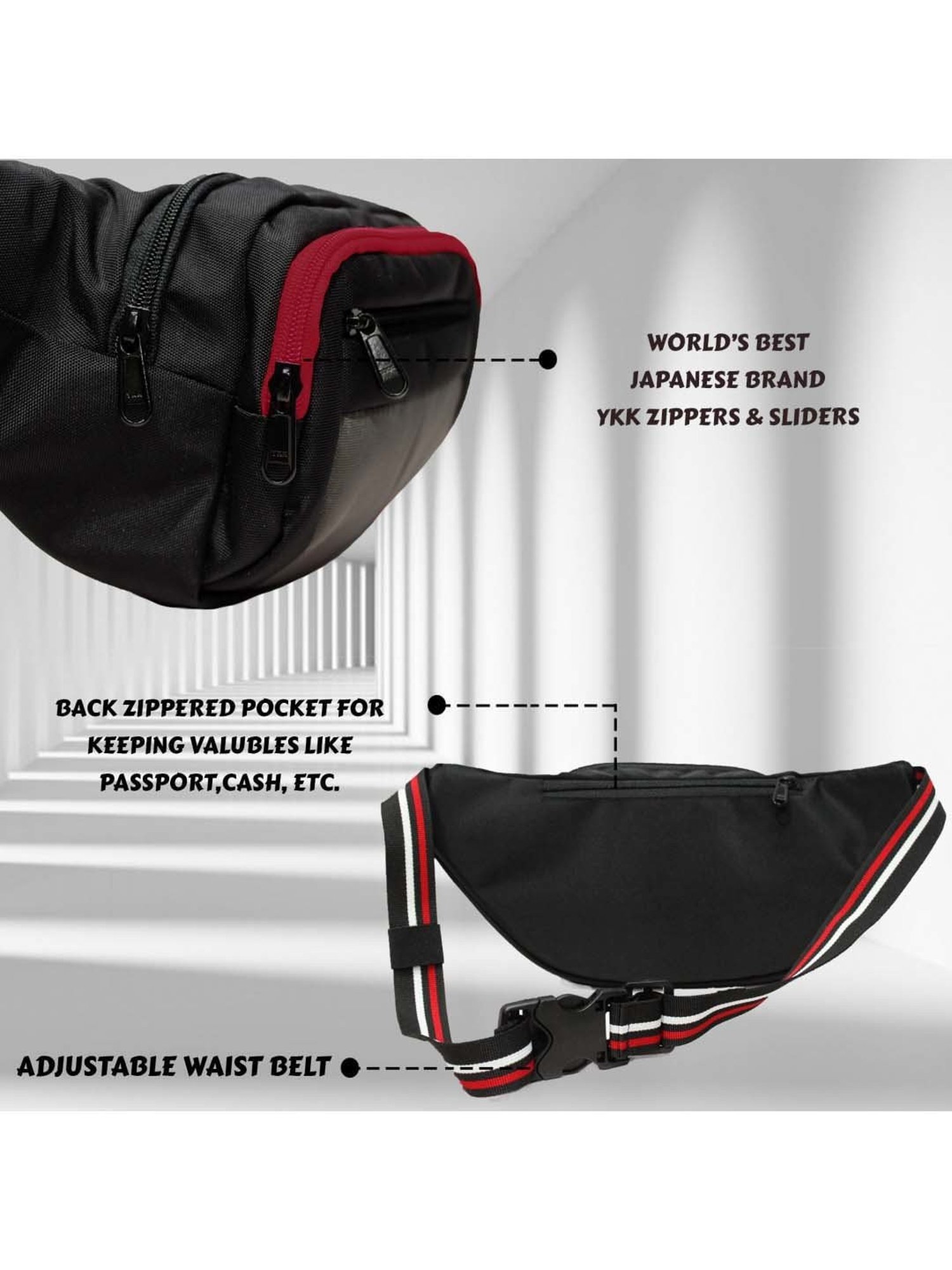 F Gear Black Solid Waist Pouch