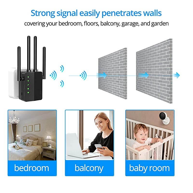WiFi Range Extender 1200Mbps Signal Booster Repeater  24G 5GHz Dual Band Wireless Amplifier with Intelligent Signal Indicator One Button Setup with Ethernet Port