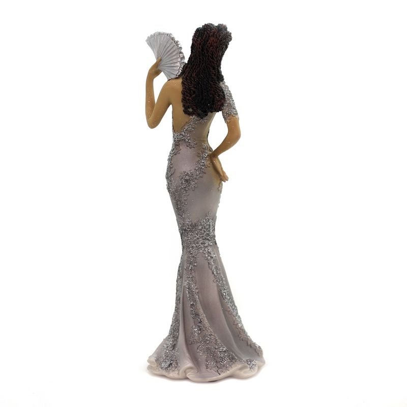 Black Art 12.5" Glamour Figurine Grey Evening Gown Fan  -  Decorative Figurines