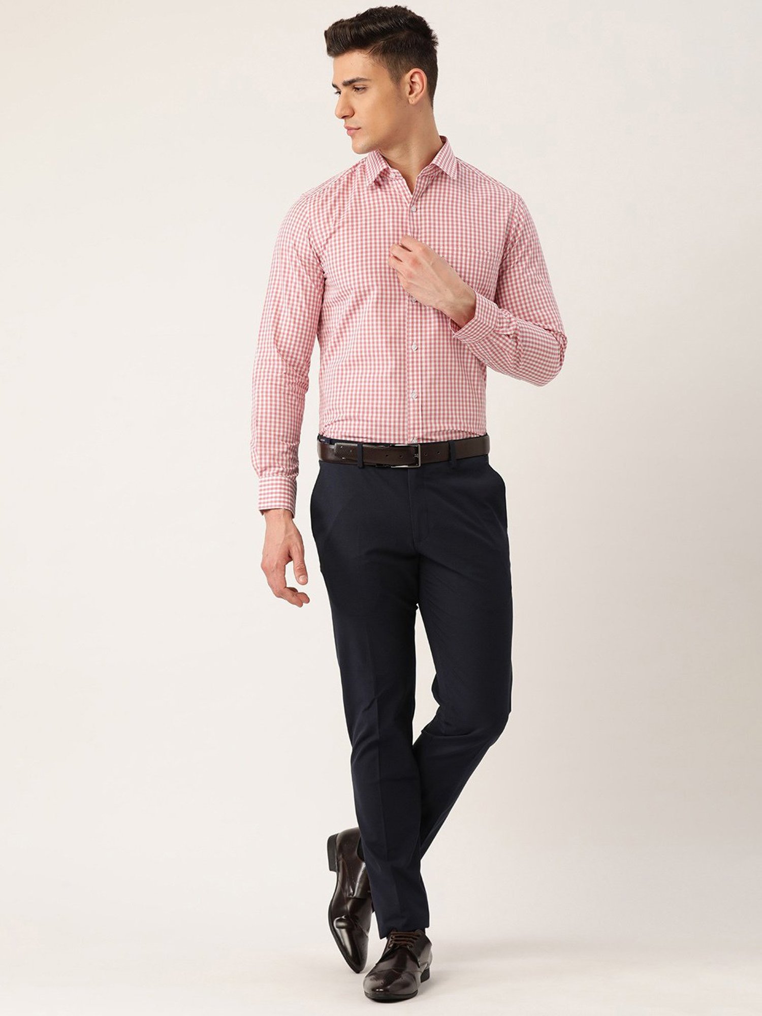 IVOC White & Pink Slim Fit Check Cotton Shirt