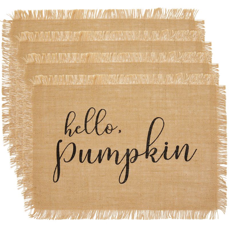 Hello Pumpkin Farmhouse Burlap Placemat, Set of 4 - 13" x 19" - Elrene Home Fashions