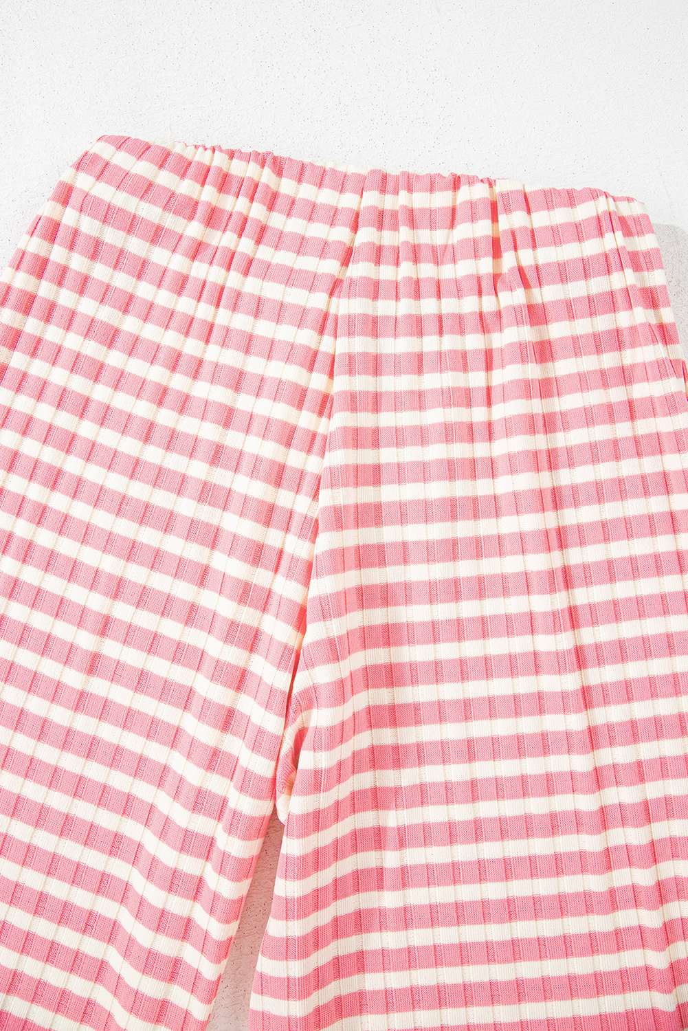 Pink Stripe Colorblock Print Cotton Drawstring Pants
