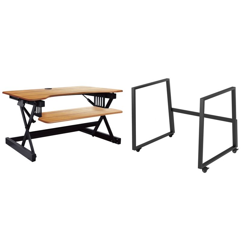 40" Mobile Large Adjustable Height Standing Desk Teak Wood Grain - Rocelco