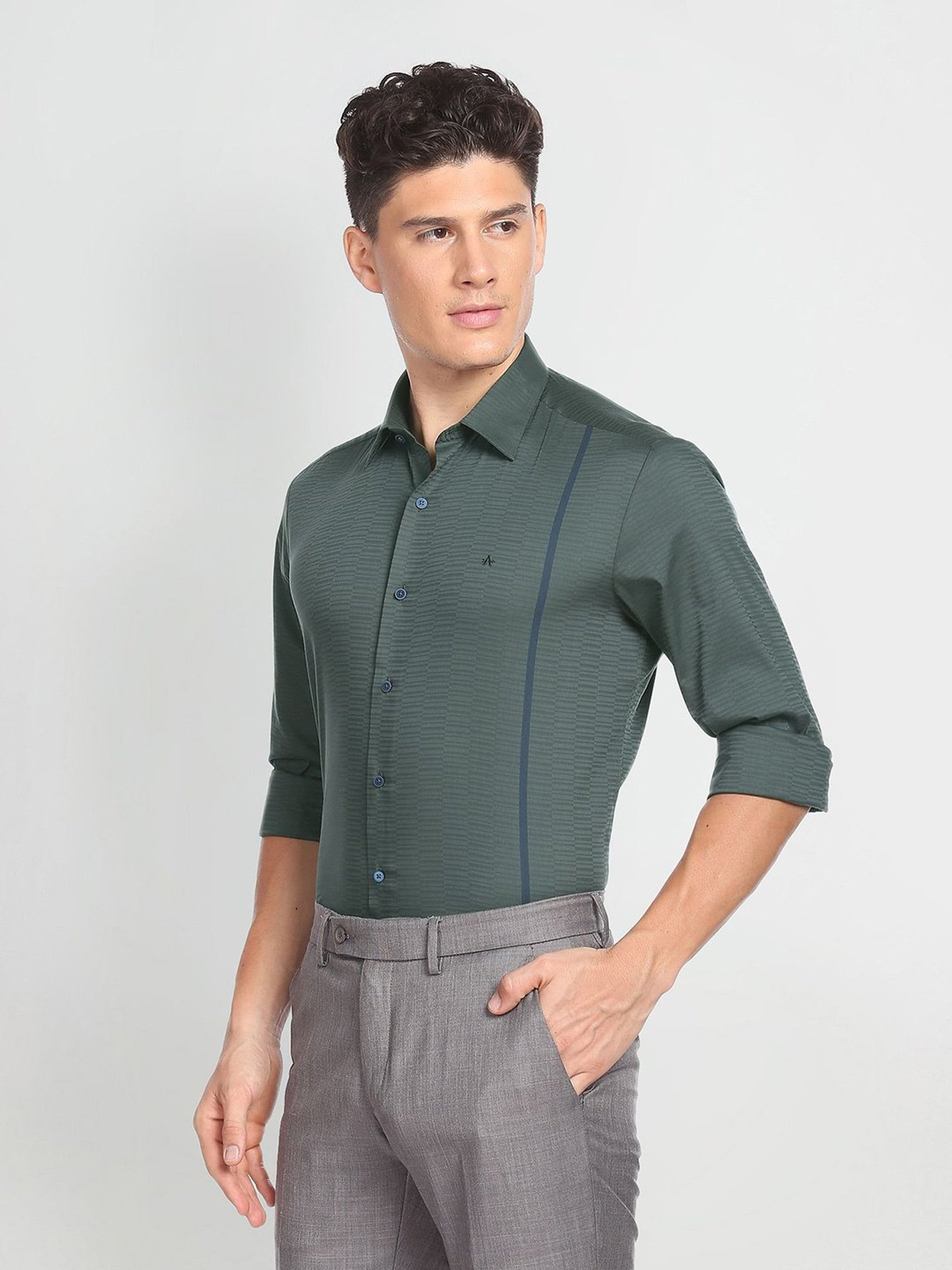 Arrow New York Green Slim Fit Self Design Shirt