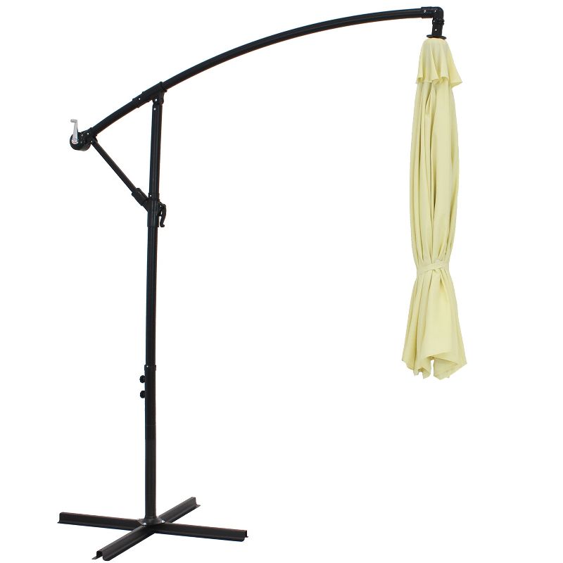 Sunnydaze Outdoor Steel Cantilever Offset Patio Umbrella with Air Vent, Crank, and Base - 9' - Pale Buttercup