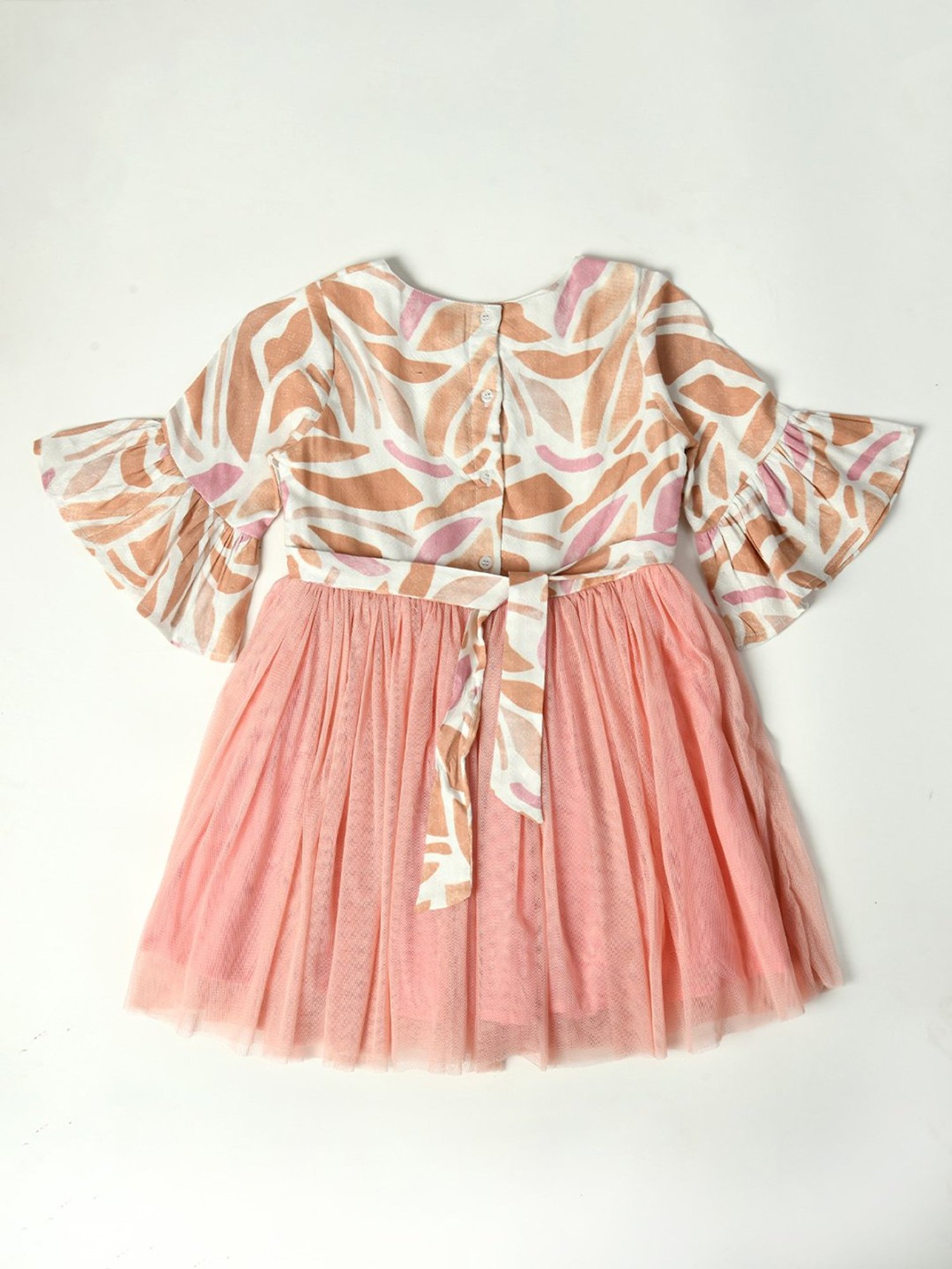 Bella Moda Kids Peach & White Printed Fit & Flare Dress with Bag