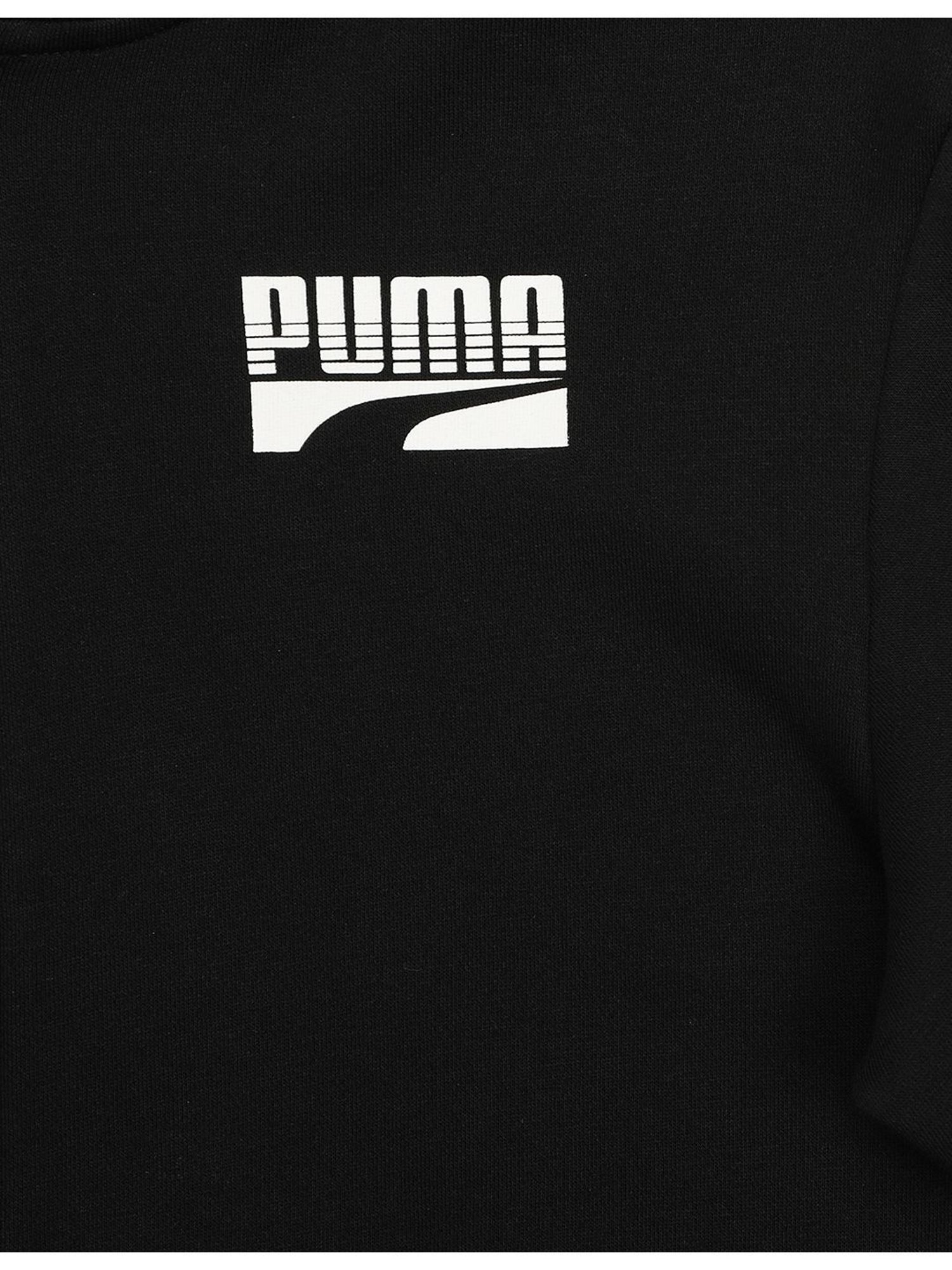 Puma Kids Rebel Black cotton Logo Print Hoodie