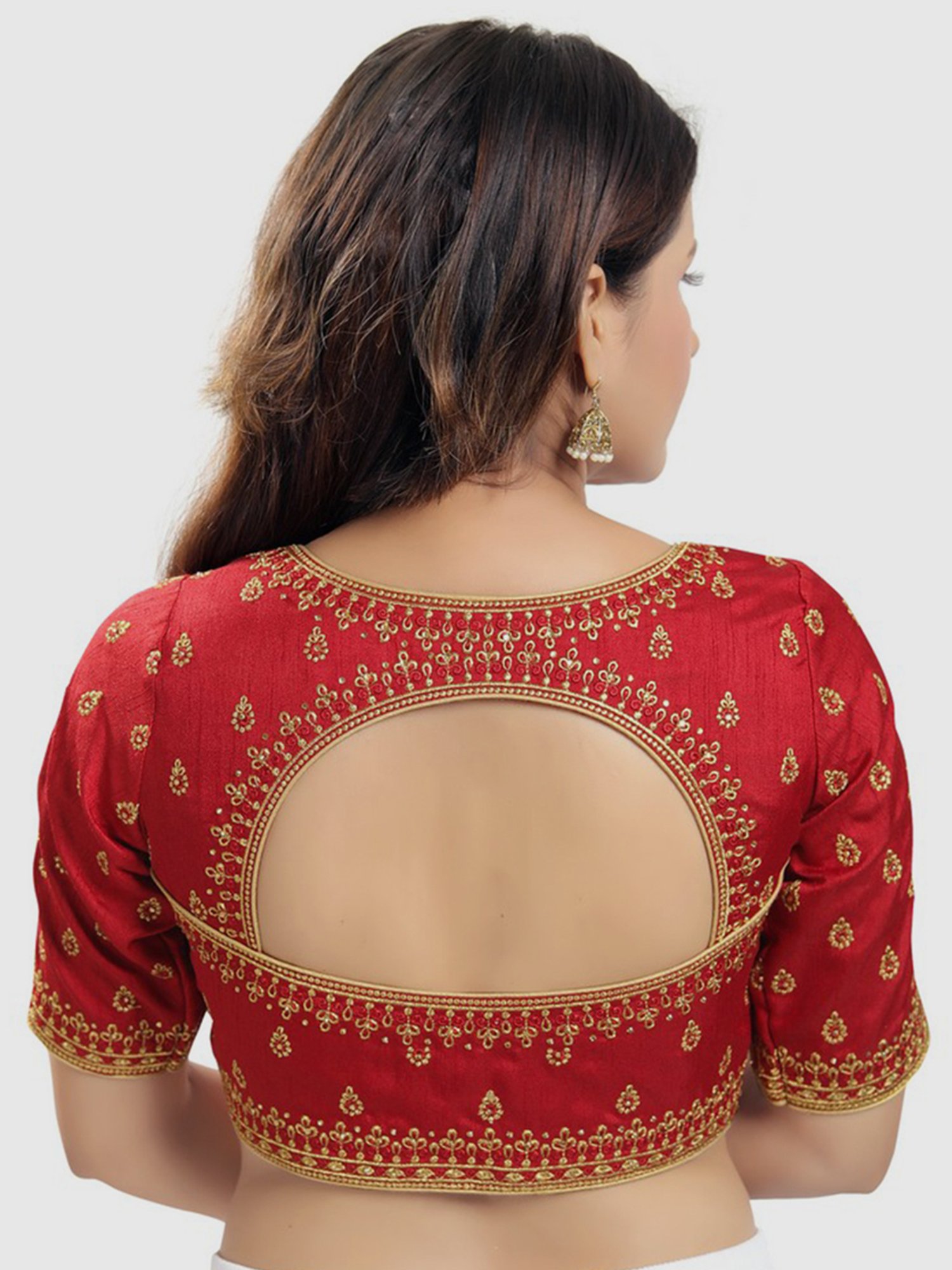 Salwar Studio Red Embroidered Readymade Blouse