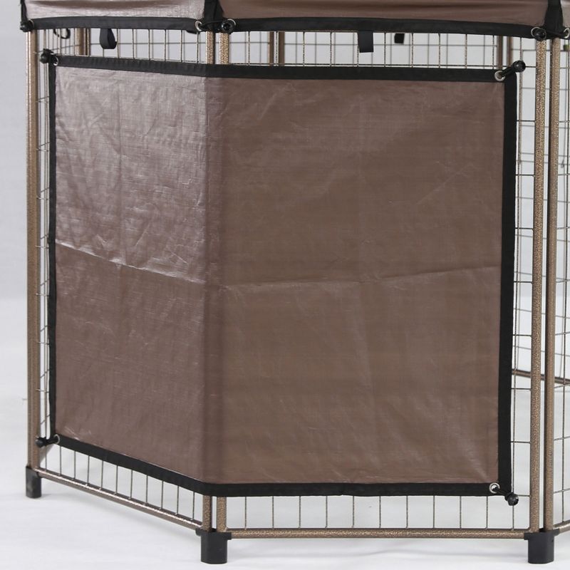 Advantek Pet 23345 Gazebo Outdoor 5 Foot Wide Sun Shade Reversible Weatherproof Dog Kennel Cover Wall with 4 Inch Ball Tires, Brown