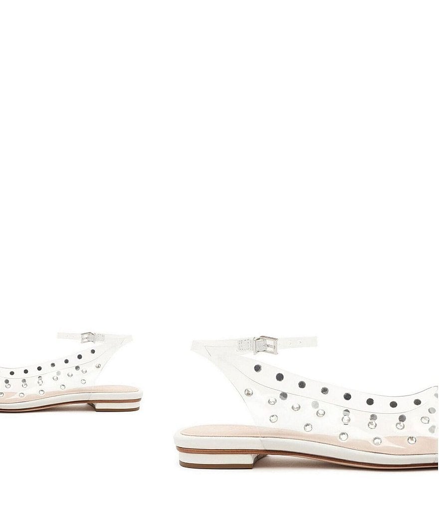 Schutz Biina Clear Vinyl Studded Pointed Toe Ankle Strap Flats