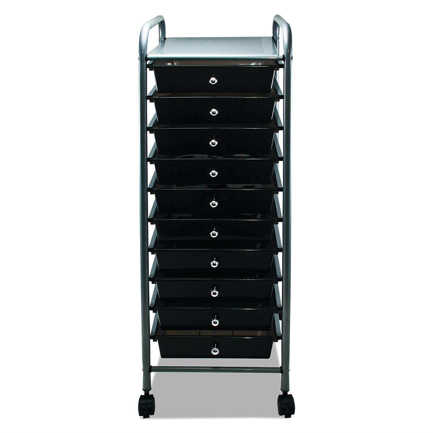 ADVANTUS 10-Drawer Rolling File Organizer Cart, 37.6 x 13 x 15.25 Inches, Smoke (34007)
