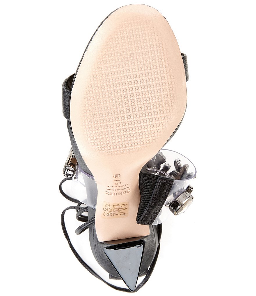 Schutz Inddy Clear Bling Strap Ankle Tie Sculptural Heel Dress Sandals