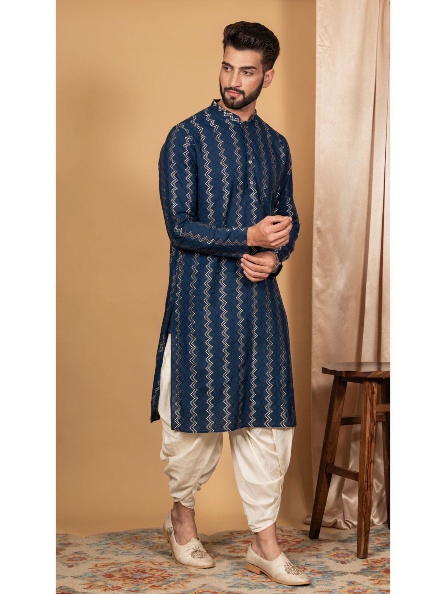 Manthan Fawn & White Regular Fit Kurta