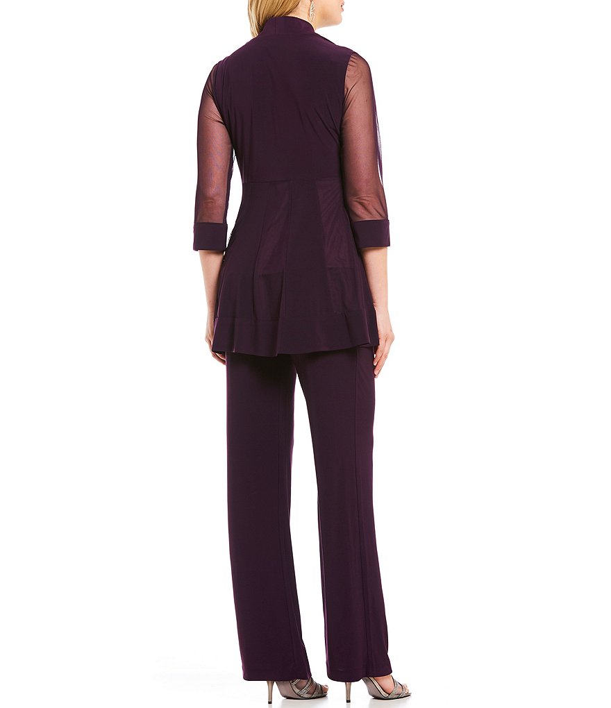 R&M Richards Mock 3-Piece Stretch Beaded-Neck Pant Set