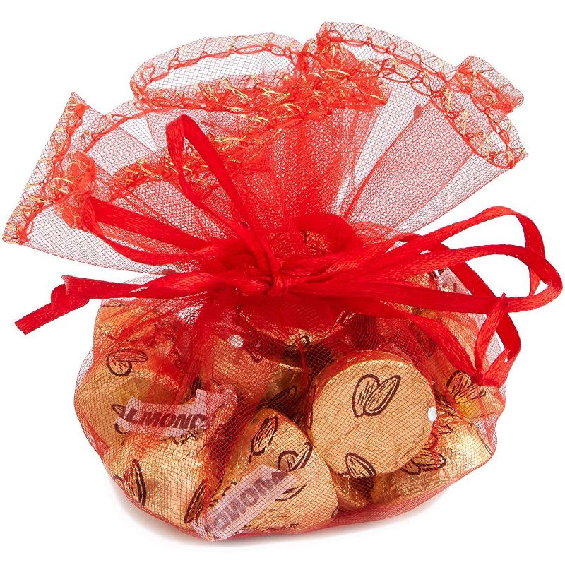 100PCS 10" Organza Bags, Red Wedding Favor Bags with Drawstring, Premium Jewelry Pouches Party for Festival Gift Bags and Candy Bags