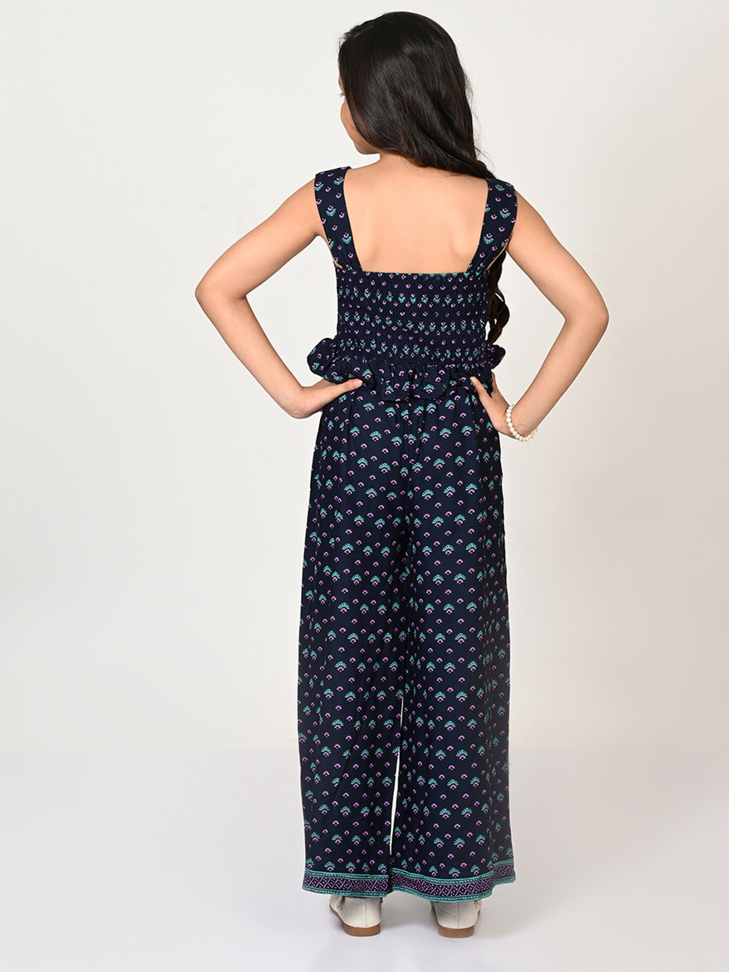 Lil Drama Kids Navy Printed Crop Top with Plazzos