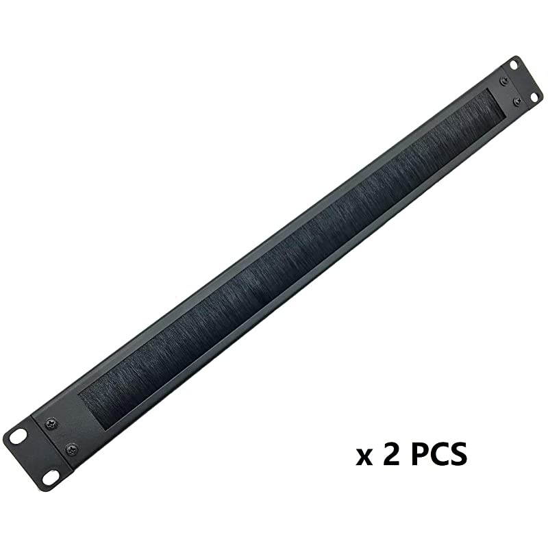 2 Pack1U Disassembled Rack Mount Cable Management Panel with Brush for Cable Entry for 19Inch Rack or Cabinet Black BF01UAB2PC