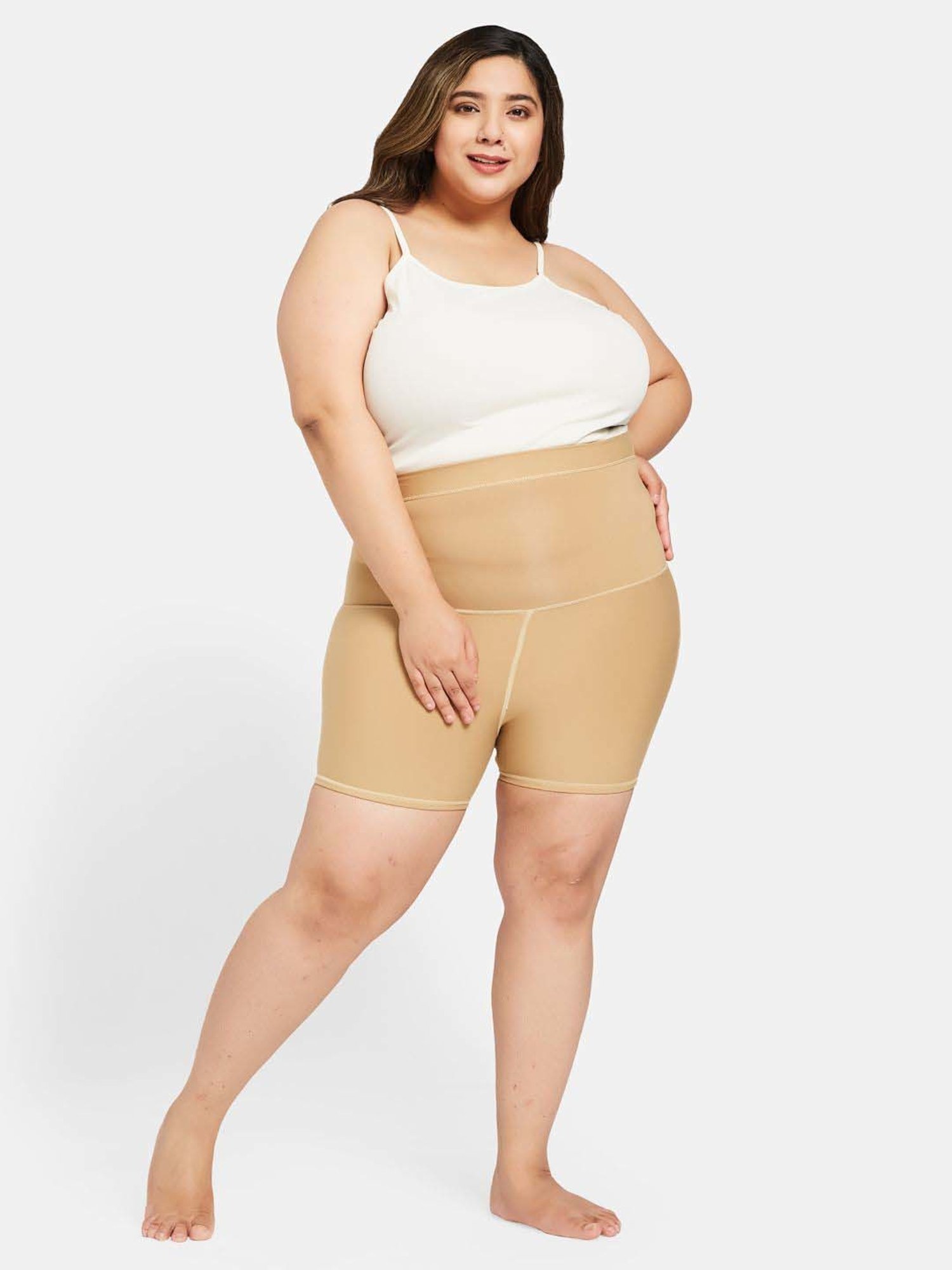 Secrets By ZeroKaata Beige Cotton Plain Tummy & Thigh Shaper