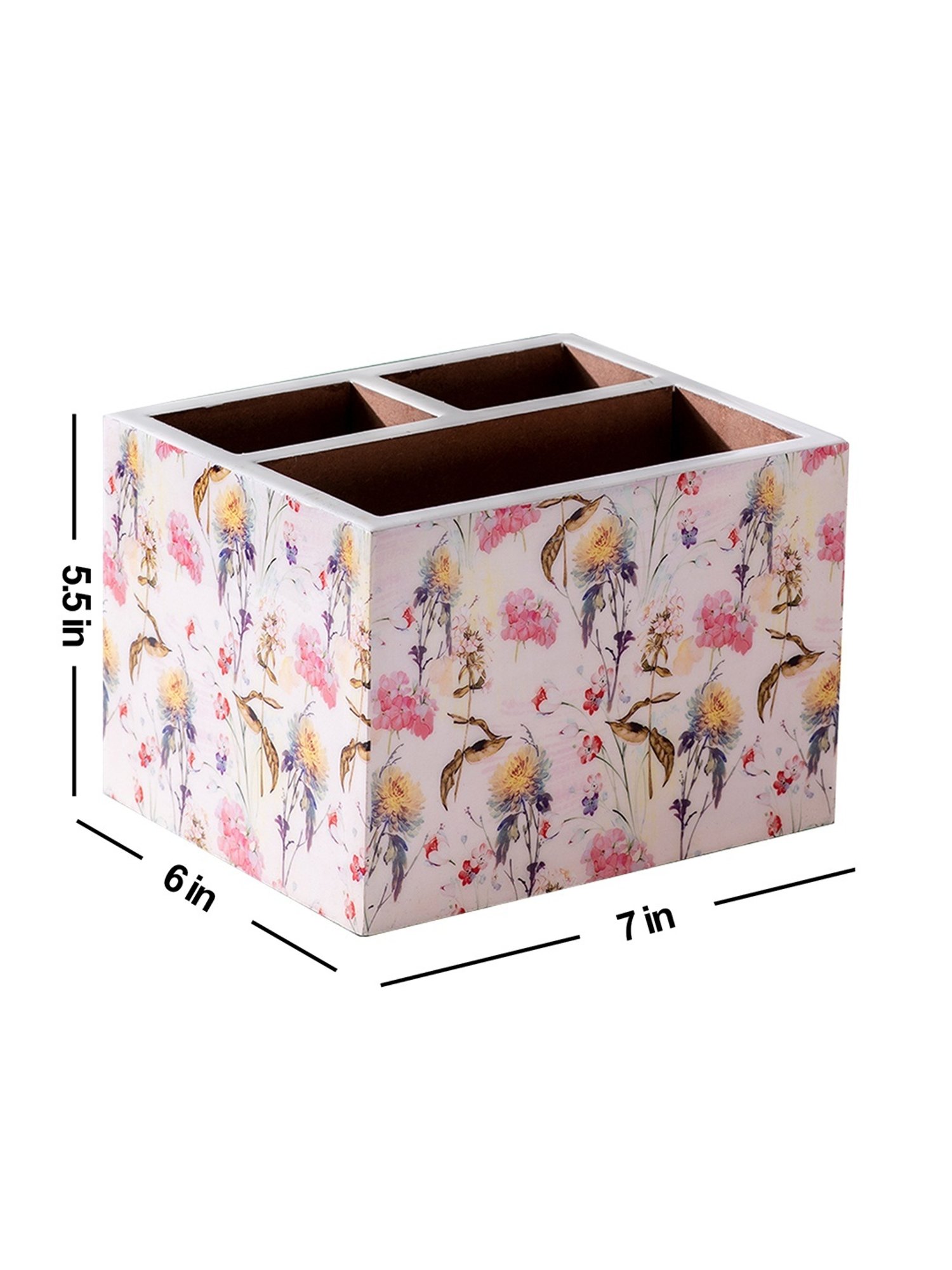 Nestroots Printed Pink Mango Wood 3 Section Cutlery Holder