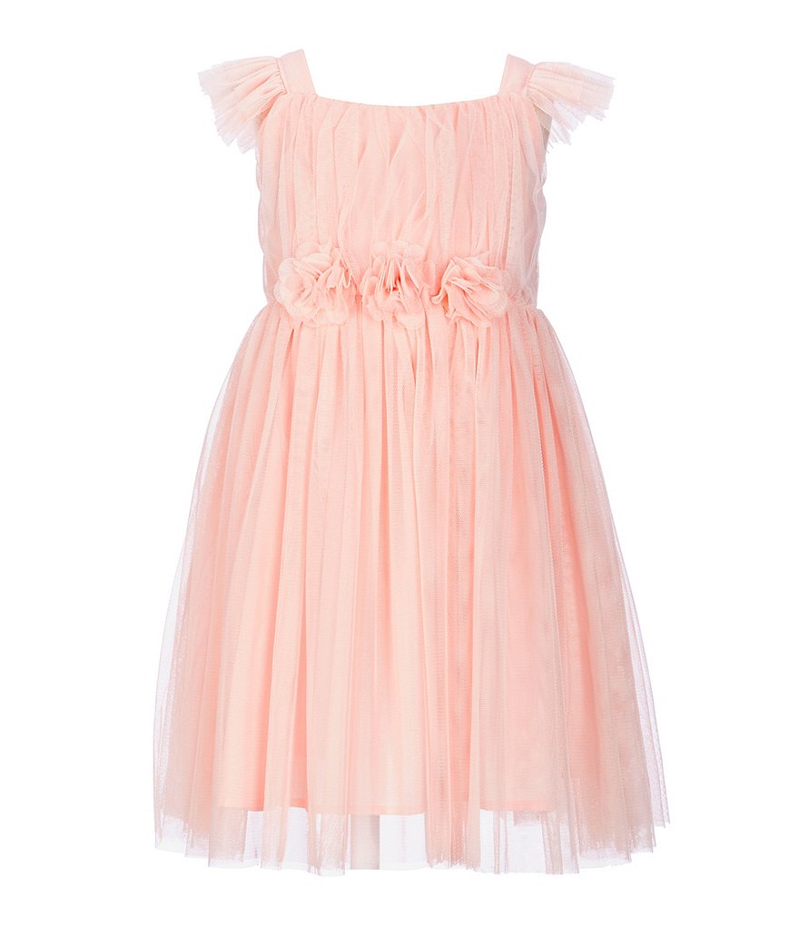Rare Editions Little Girls 2T-6X Bow-Waist Satin/Jacquard-Stripe Hi-Low Ballgown
