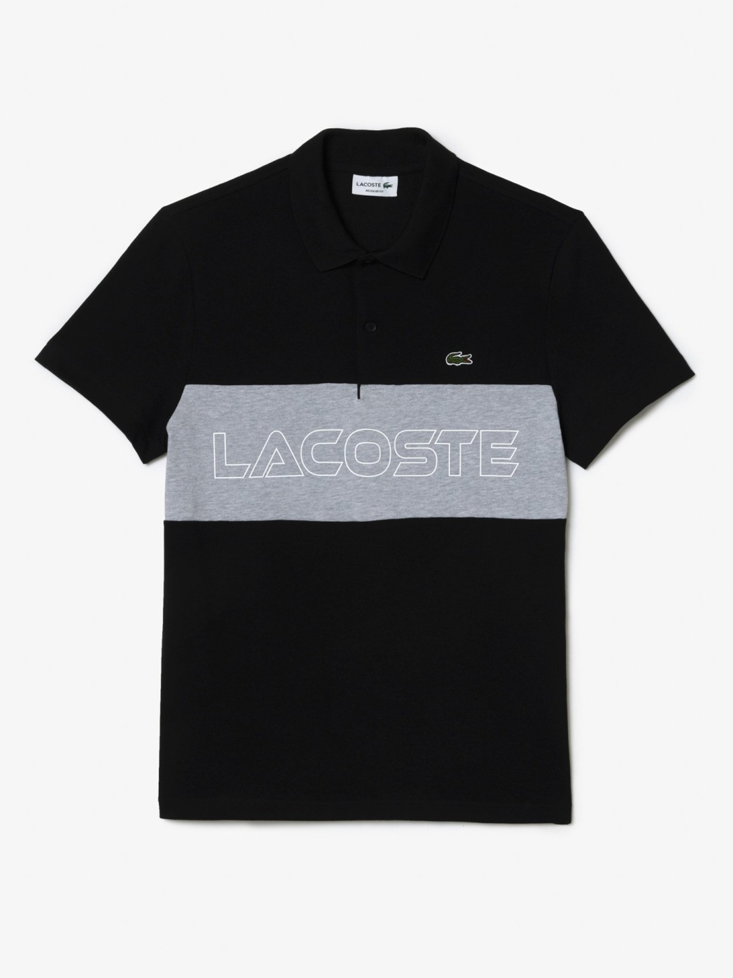 Lacoste Black Cotton Regular Fit Logo Printed Polo T-Shirt