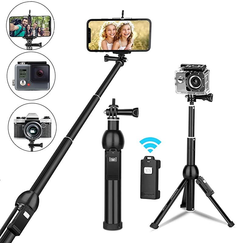 Stick All in one Portable 45 Inch Stick Tripod Phone Tripod Stand with Wireless Remote for iPhone 11 Pro Max Xs Xr X 8 7 6 Plus Android Samsung Huawei OnePlus GoPro Max Hero8