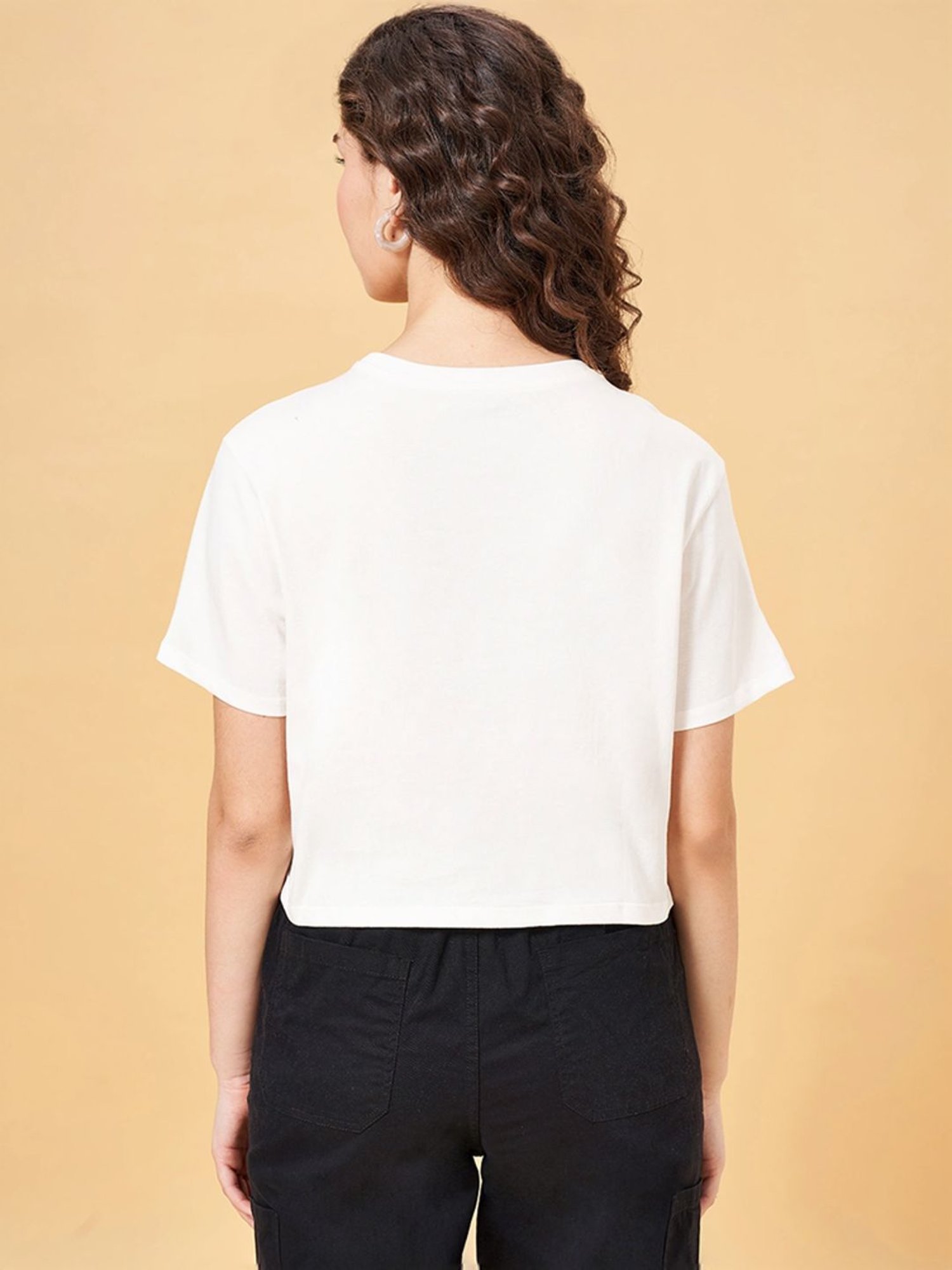 People by Pantaloons White Cotton Printed T-Shirt