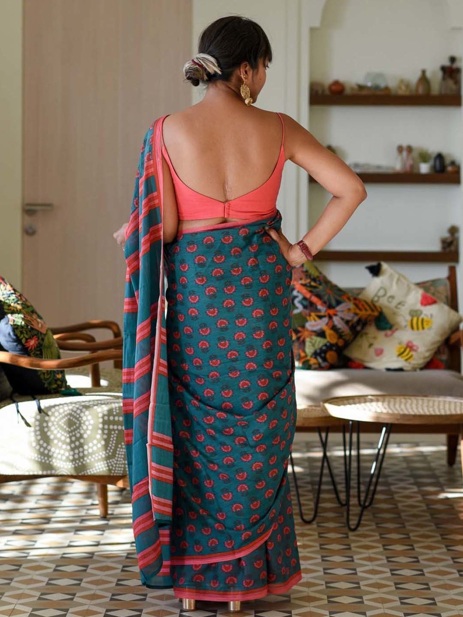 Suta Blue Pure Cotton Printed Saree