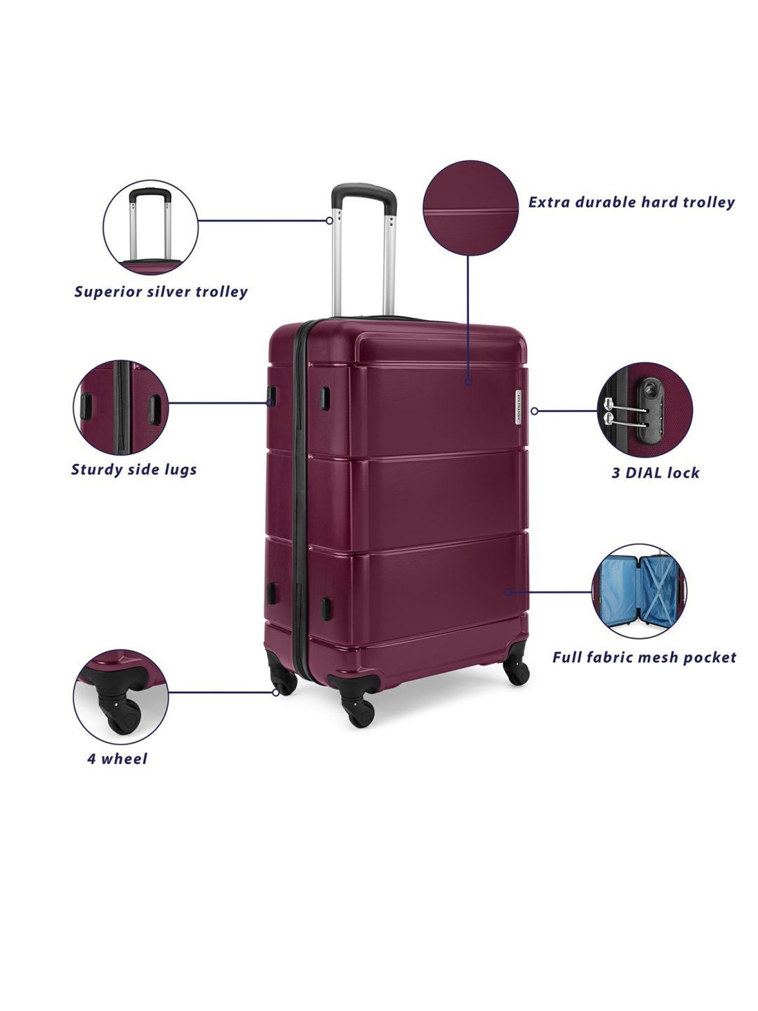 Aristocrat Sleek Maroon Textured Hard Large Trolley Bag - 30 cm