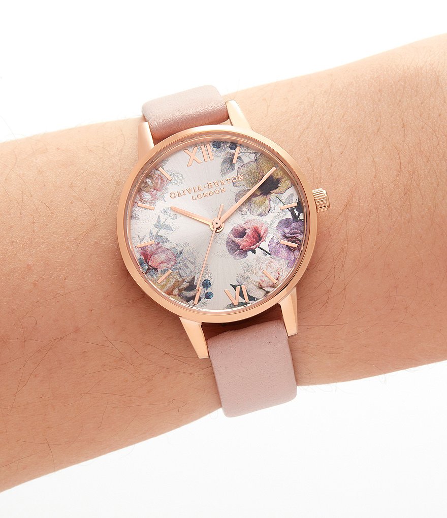 Olivia Burton Sunlight Florals Dusty Pink & Rose Gold Leather Strap Watch
