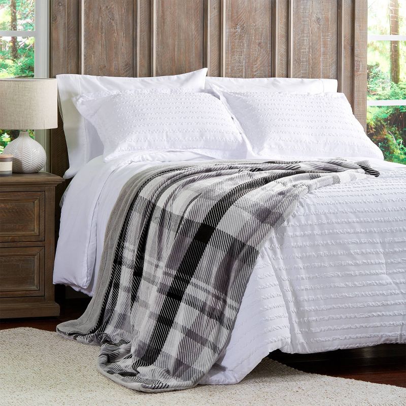 60"x70" Faux Fur Plaid Throw Blanket Gray - Yorkshire Home