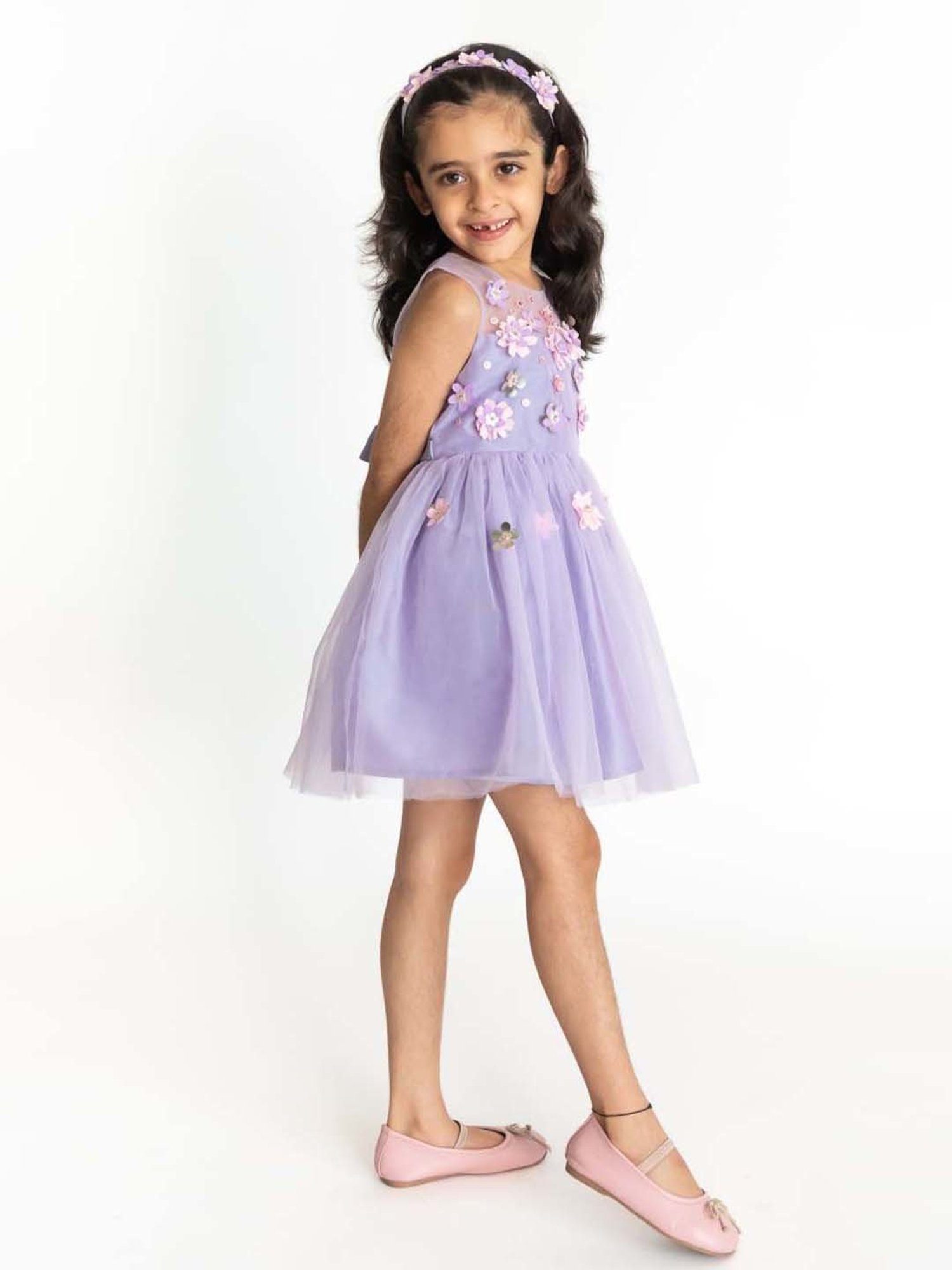 A Little Fable Kids Lavender Applique Dress
