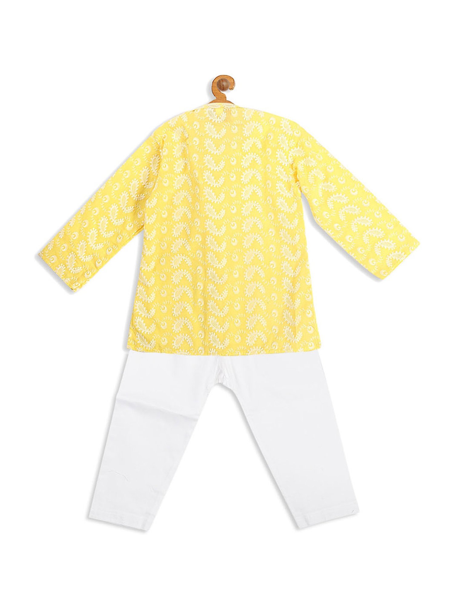 VASTRAMAY SISHU Mustard & White Cotton Embroidered Kurta Set