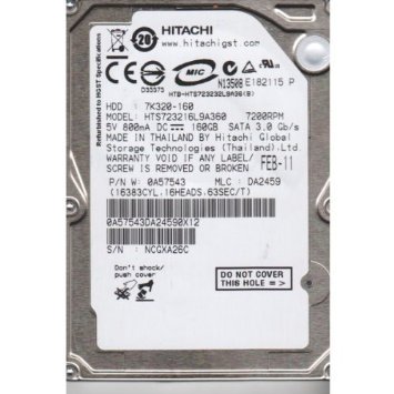 HITACHI 160GB 7200RPM  16MB SATA 9.5MM 2.5 INCH HARD DRIVE  BARE DRIVE HTS723216L9A360