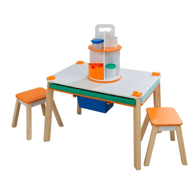 KidKraft KDK-10102 Maker's Space Project Station Stain Resistant Activity Puzzle Craft Homeschool Table and Stool Set w/ Removable Storage Ages 3 to 8