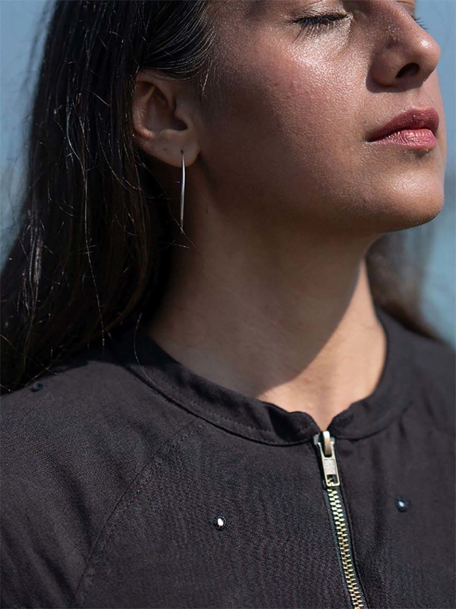 Okhai Sitaare Black Pure Cotton Hand Embroidered Bomber Jacket