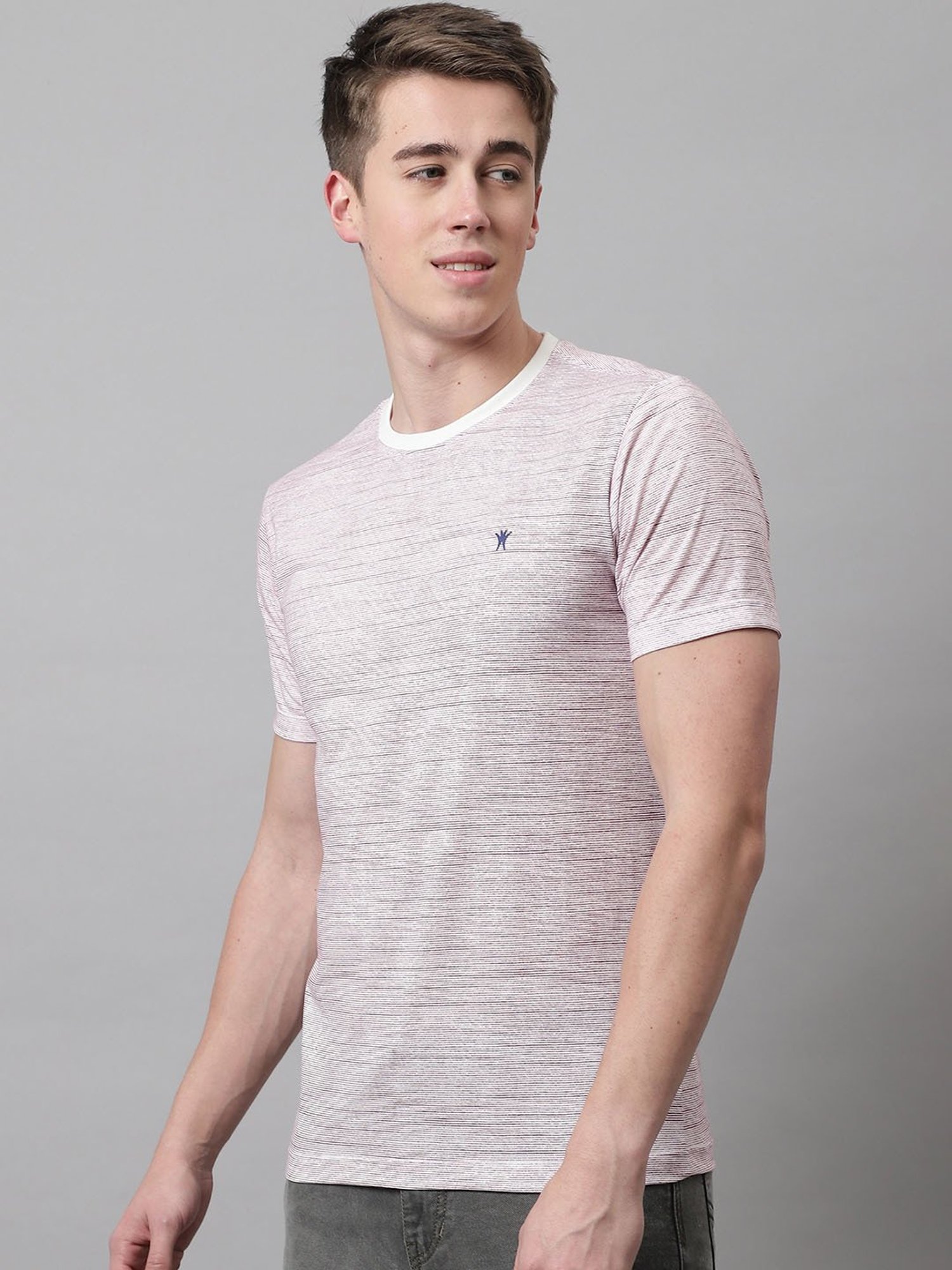 Venitian- Forbidden Clothing Light Mauve Slim Fit Self Design Crew T-Shirt