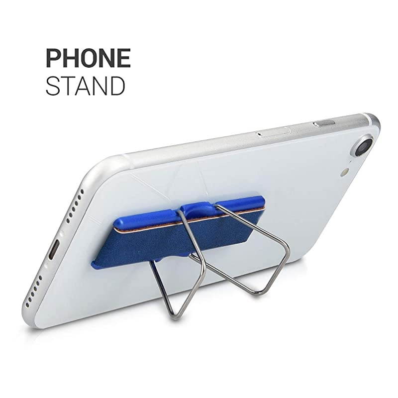 Universal Elastic Finger Holder for Smartphones PU Leather Stretch Grip Finger Strap with Stand Compatible with All Smartphones Dark Blue