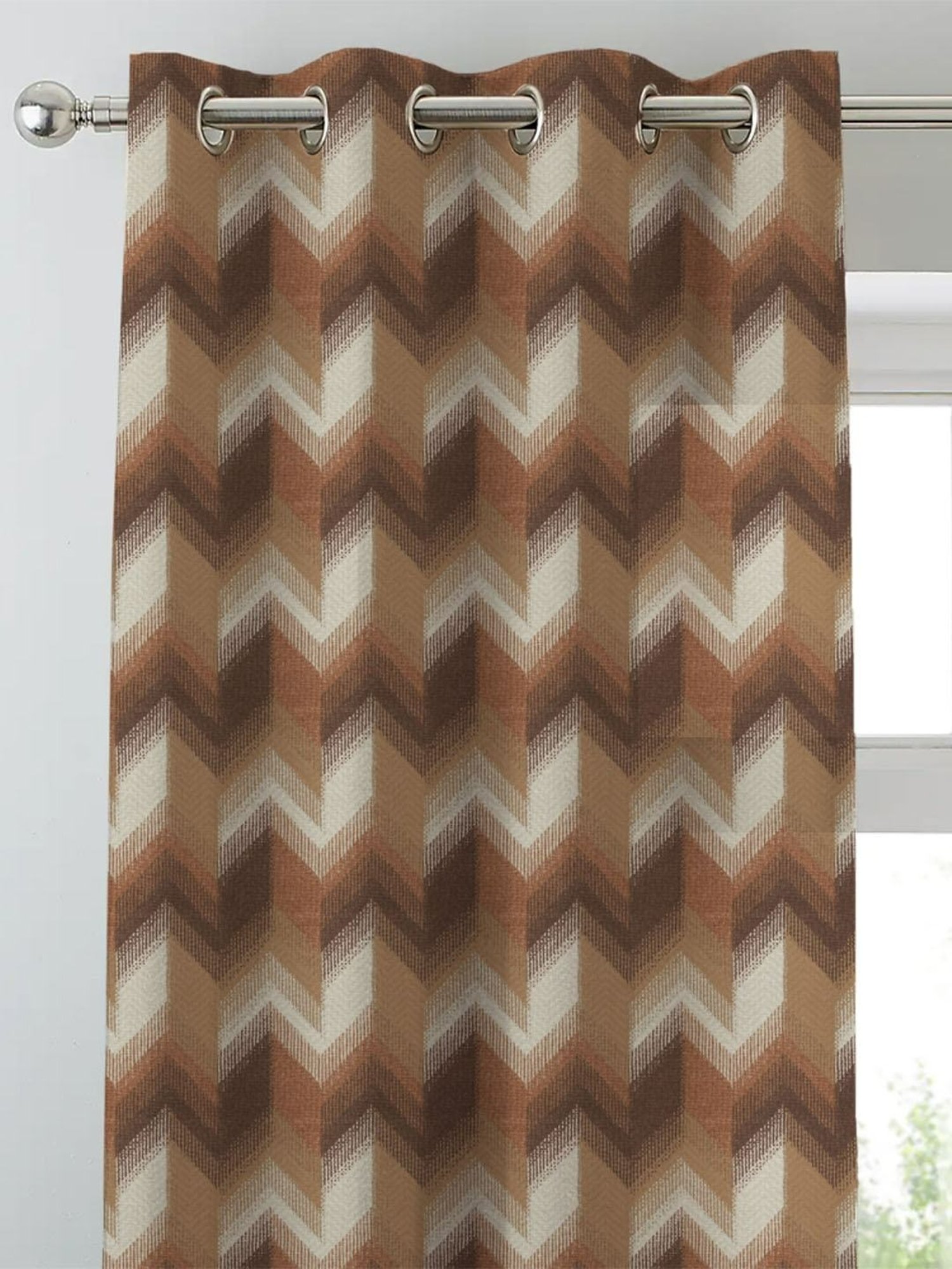 SPACES DRAPE STORY Boho Digital Print Brown Polyester 5 ft Window Curtains - Set of 2