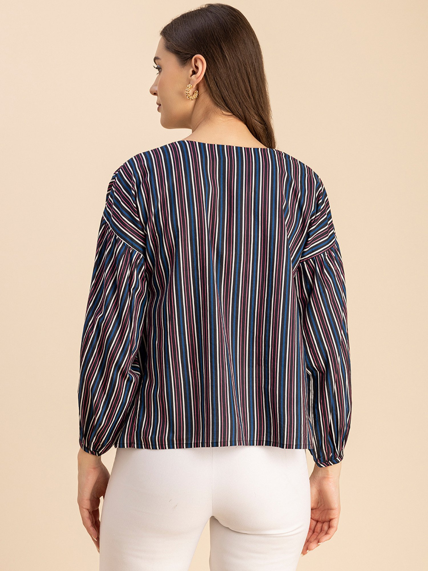 Moomaya Blue & White Cotton Striped Top