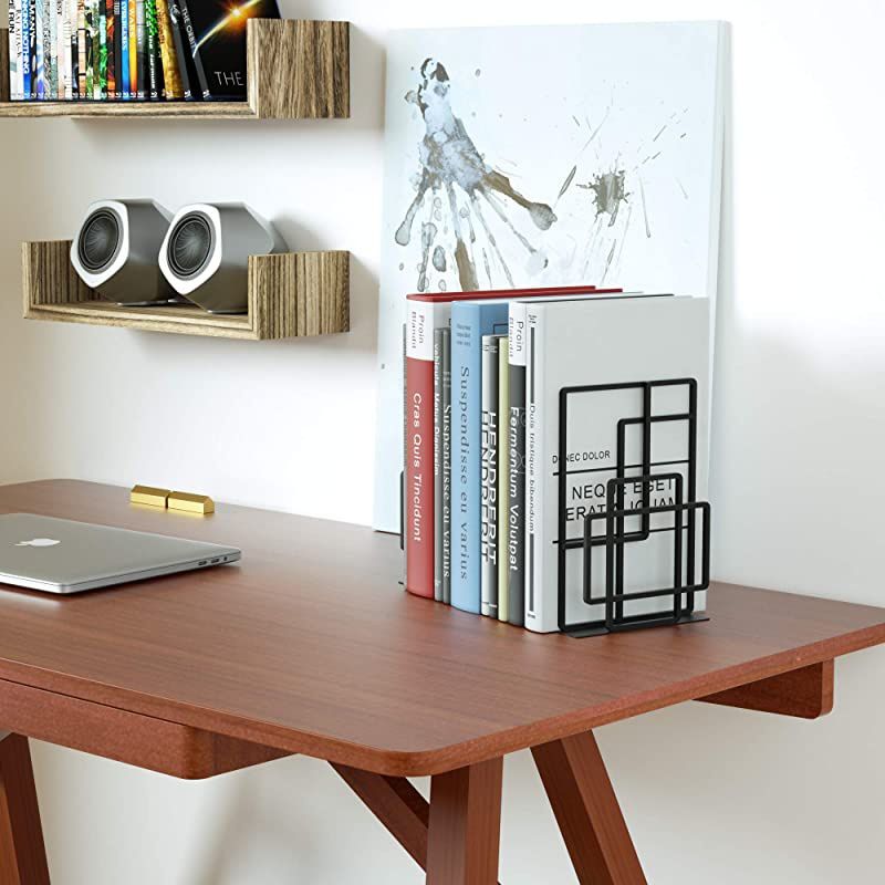 Book Ends Heavy Duty, Decorative Black Bookends for Shelves, Window Lattice Design