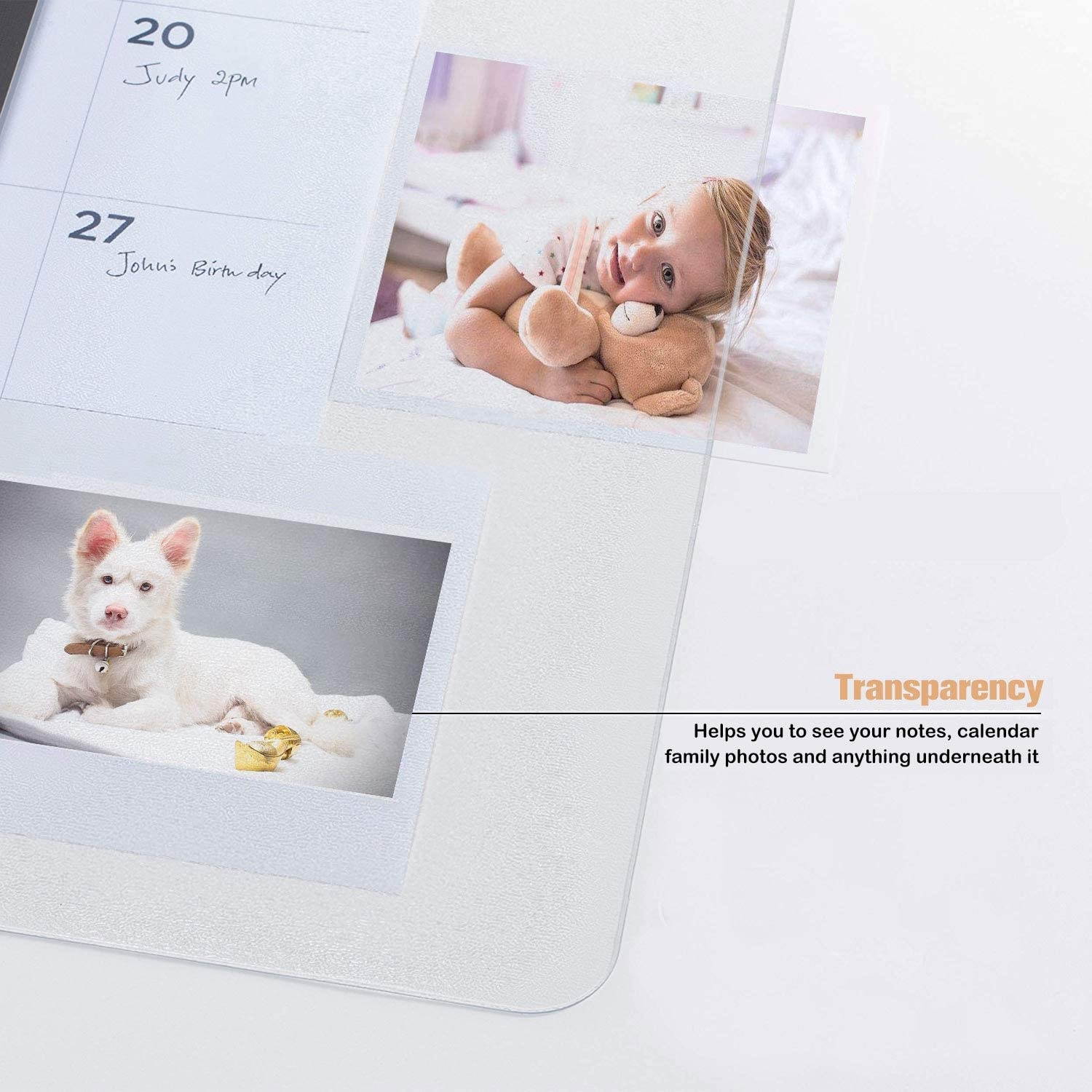 Clear Desk Pad 31.5x15.8 Inches Desk Protector Office Underside Textured Thickening PVC Desk Cover Table Cover Mat with Round Edges , with PU Black Pad